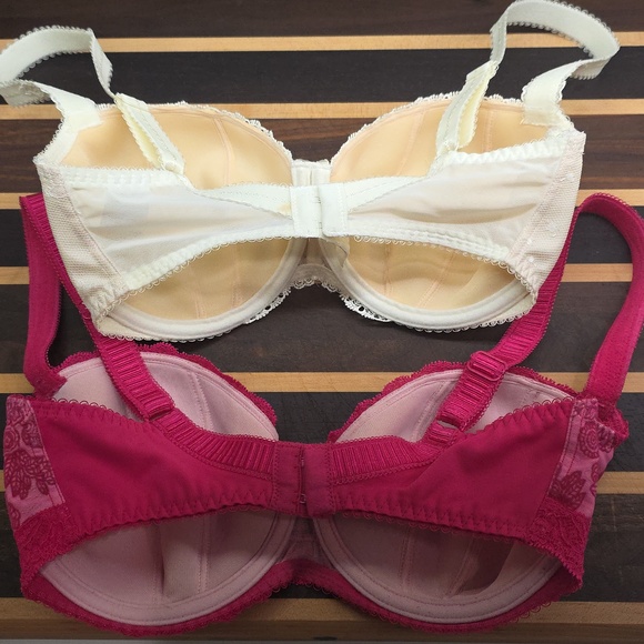 2 Fantasie Mae Hot Pink & Ivory Lace Underwire Bras - 30H US *Valentine's Sexy - Picture 15 of 16